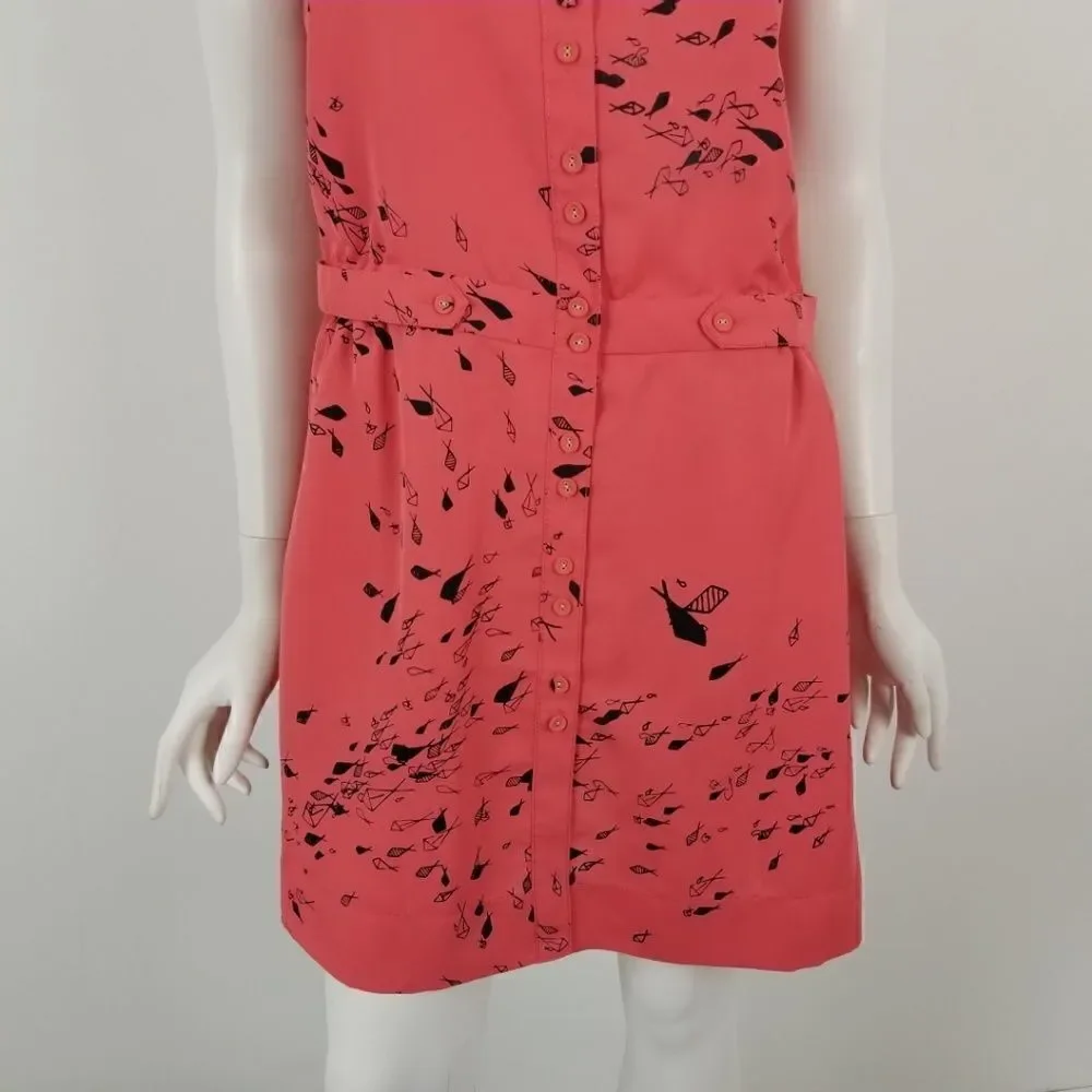 Rachel Roy Womens Dress Size Medium See the Sea Fish Print Button Down New